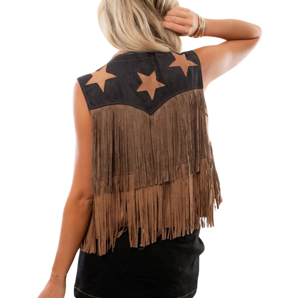 Women's Brown Suede Leather Fringe Vest – Western Cowgirl Star Style