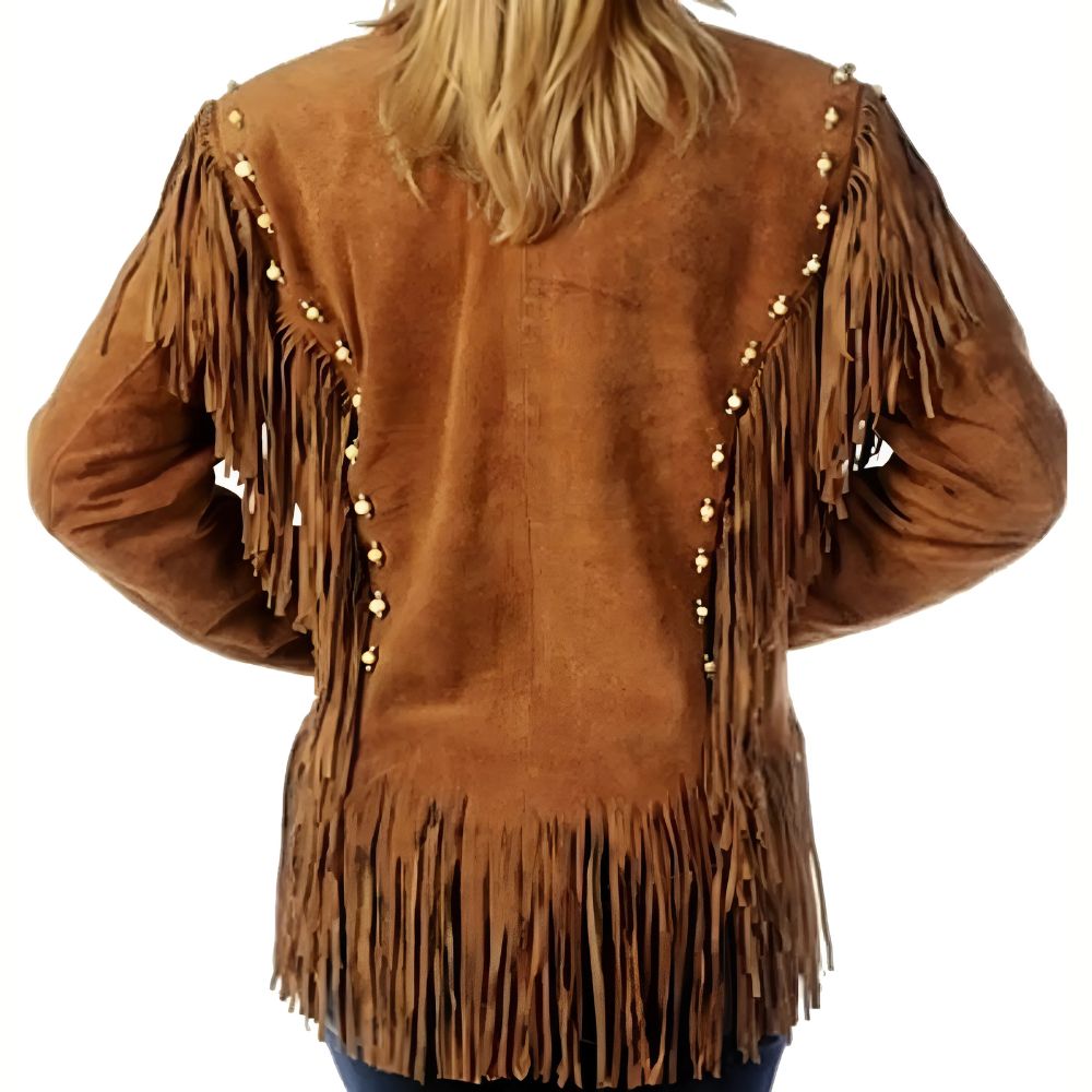 Women's Brown Western Suede Leather Jacket – Fringe, Bone & Beaded Cowgirl Style