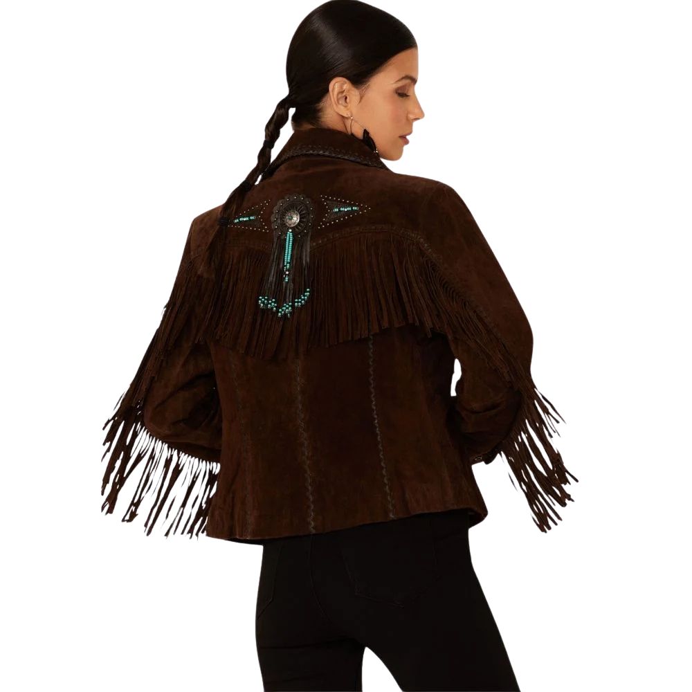 Women's  Brown Western Leather Jacket – Cowgirl Fringe Style & Handmade Beaded Work