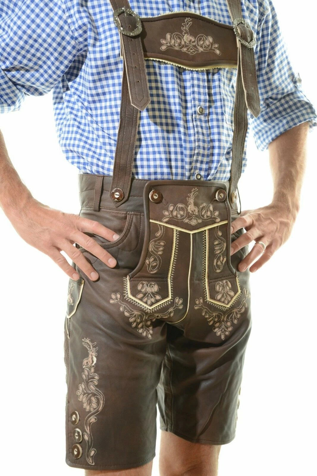 Bavarian Oktoberfest Lamb Leather Lederhosen | Traditional Short German Tracht Costume