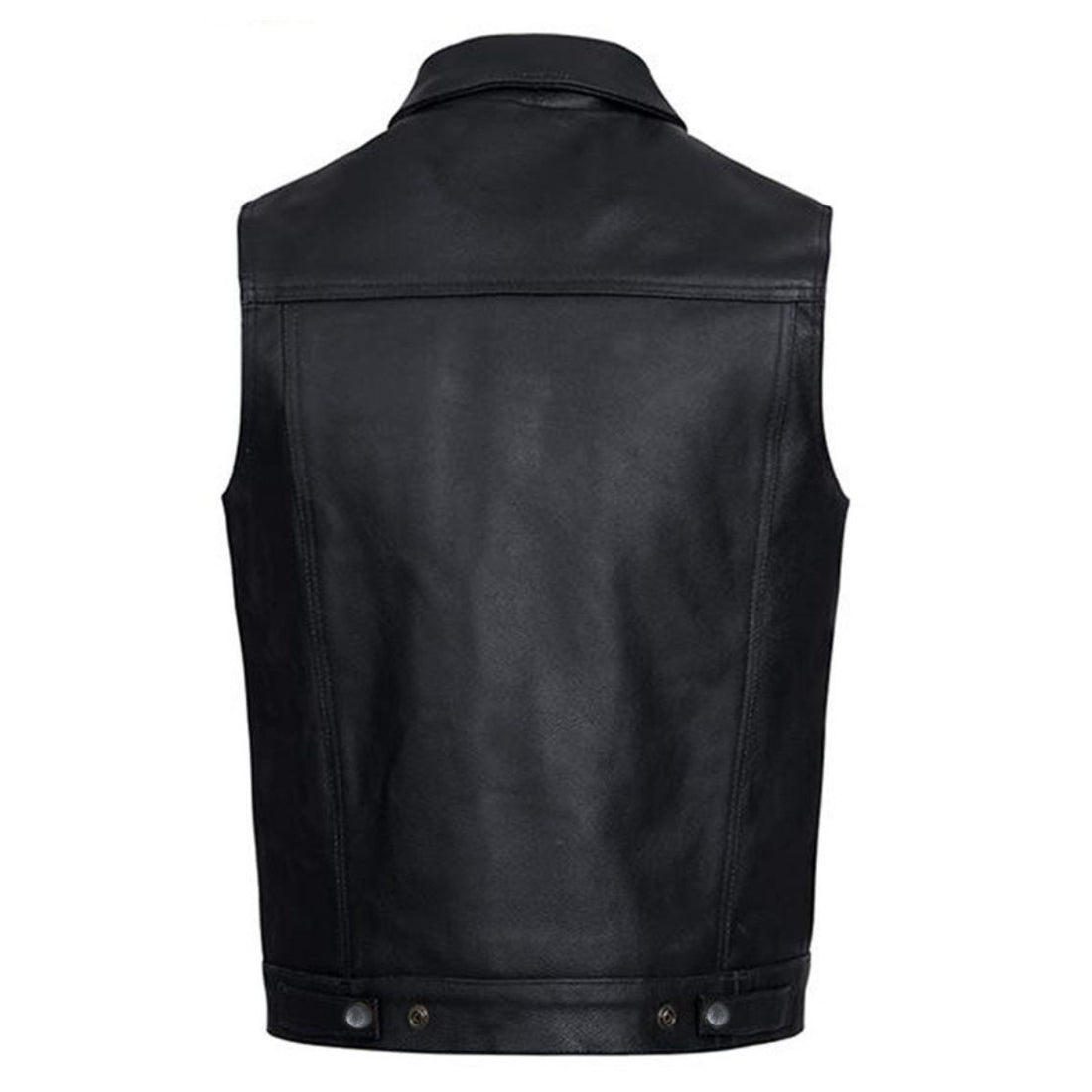 Men's Black Leather Western Vest – Cowboy Style with Snap Button Closure