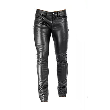 Men's Black Native Western American Style Cowhide Leather Pants