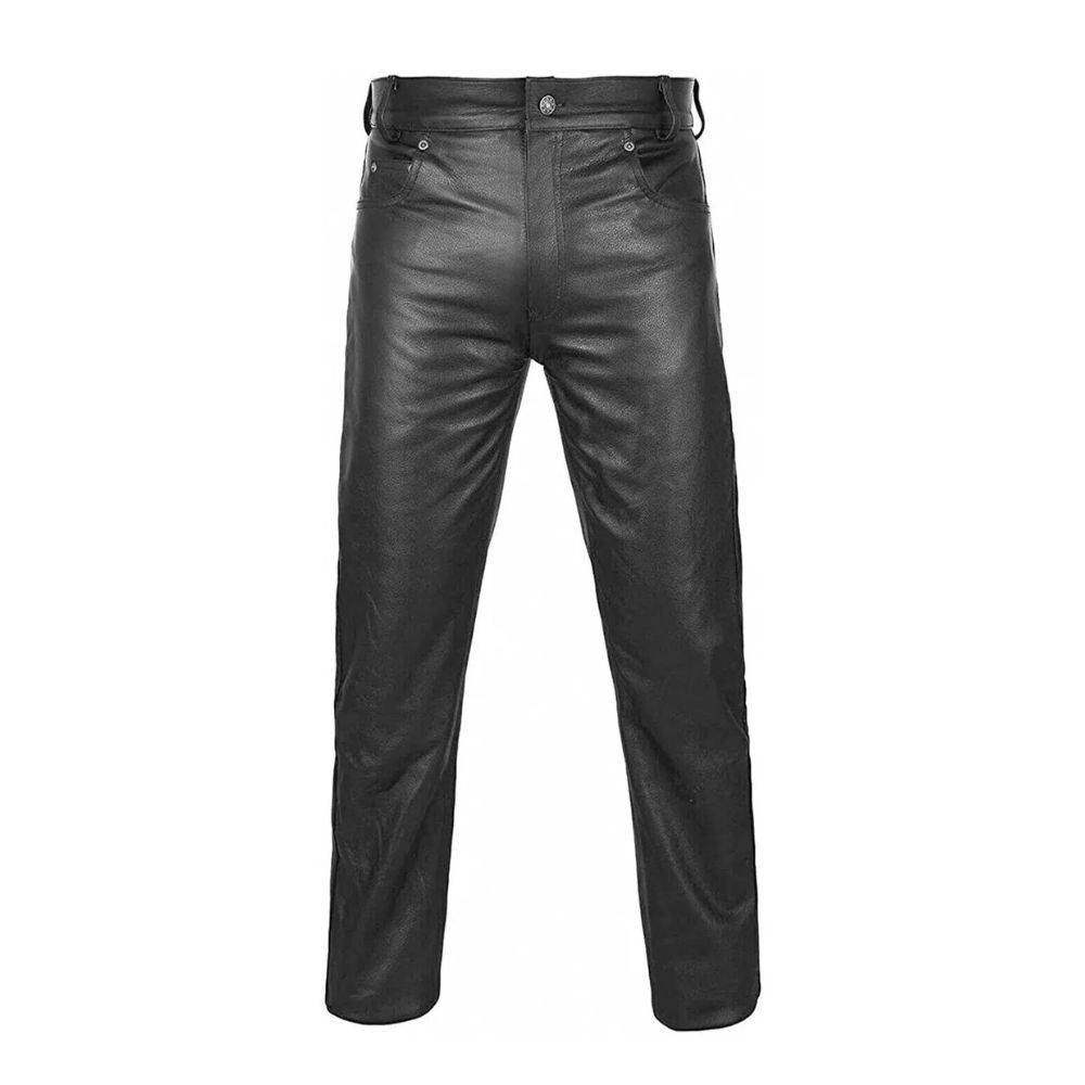 Men's Black Western American Style Cowhide Leather Pants