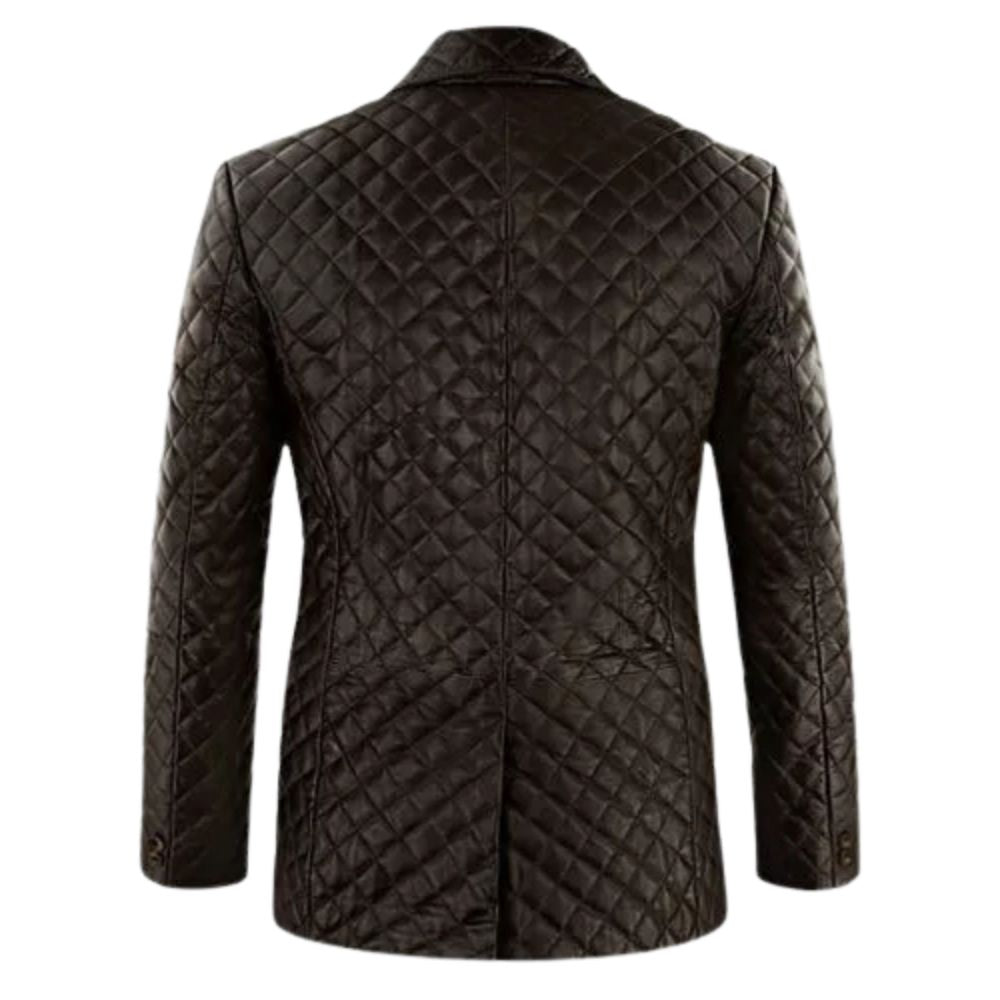 Men's Black Western Leather Blazer Jacket with Diamond Style