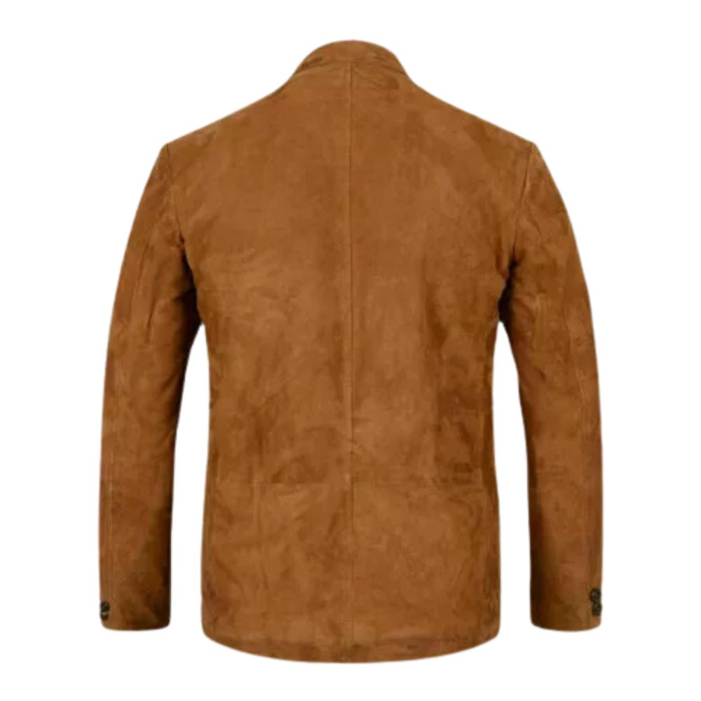 Men's Brown Western Suede Blazer Coat Jacket with Six Pockets