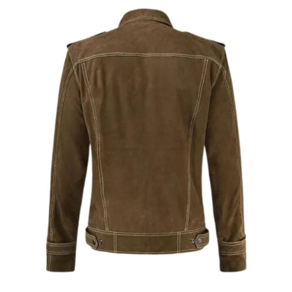 Men's Brown Western Suede Leather Shirt Jacket - Two Pockets