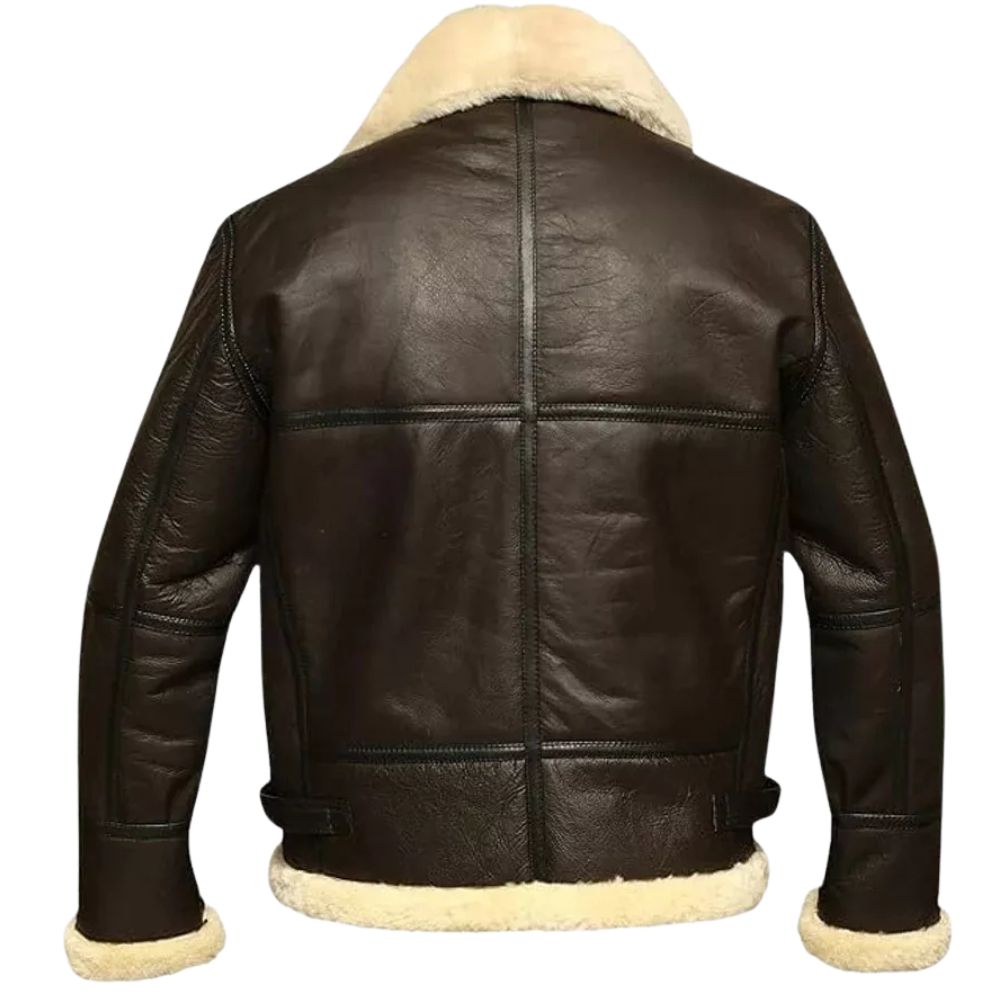 Men's Dark Brown RAF Aviator B3 Flying Bomber Sheepskin Leather Fur Jacket