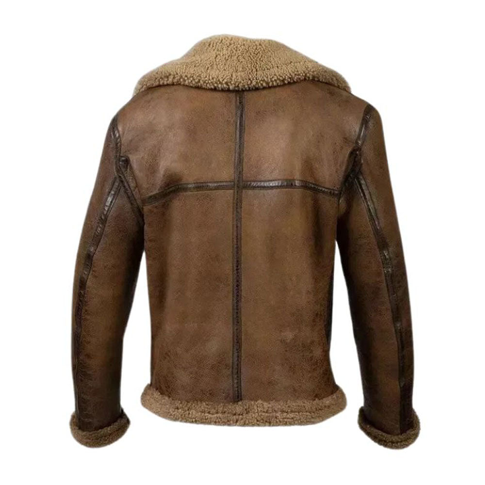 Men's Dark Brown RAF B3 Bomber Aviator Flying Pilot Fur Leather Jacket