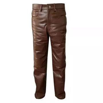 Men’s Dark Brown Western American Cowhide Leather Pant - Jeans Style