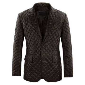 Men's Black Western Leather Blazer Jacket with Diamond Style