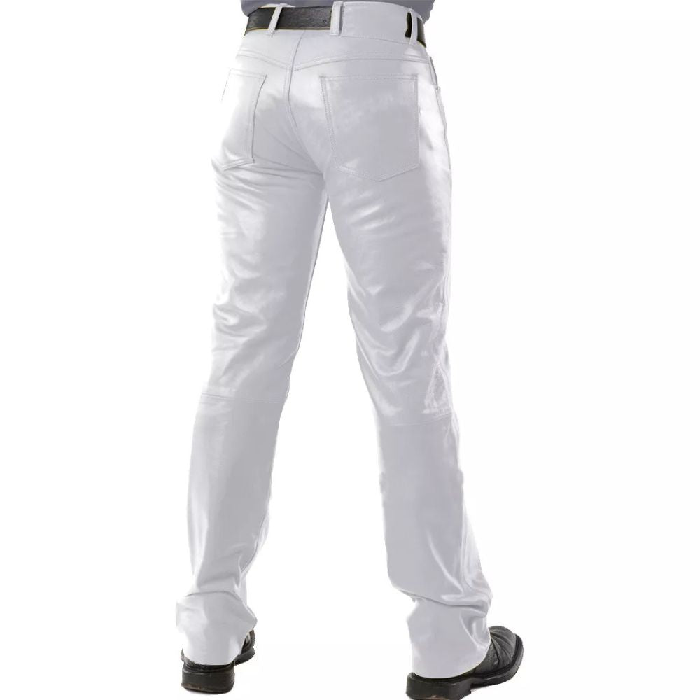 Men's White Native Western American Style Cowhide Leather Pants