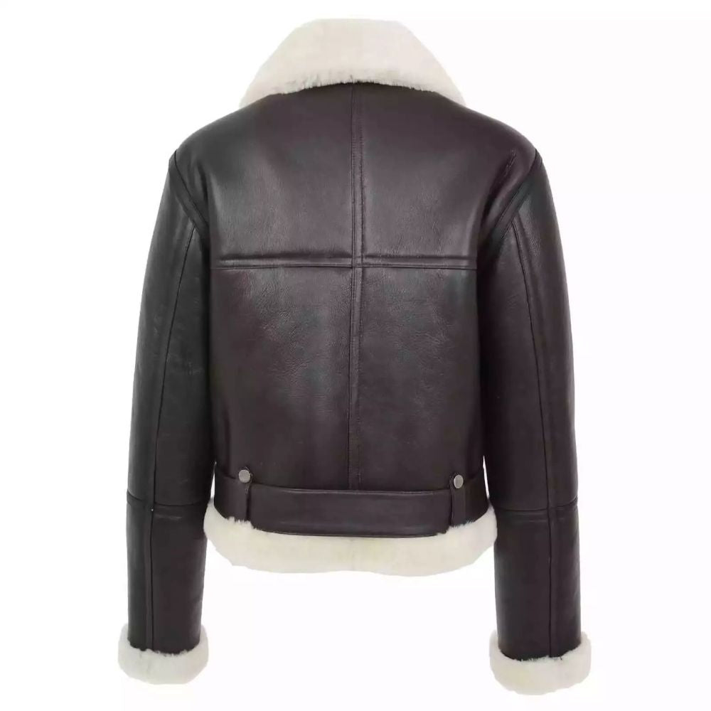 Women's Bomber Aviator Black Sheepskin Leather Jacket & Faux Fur Overcoat