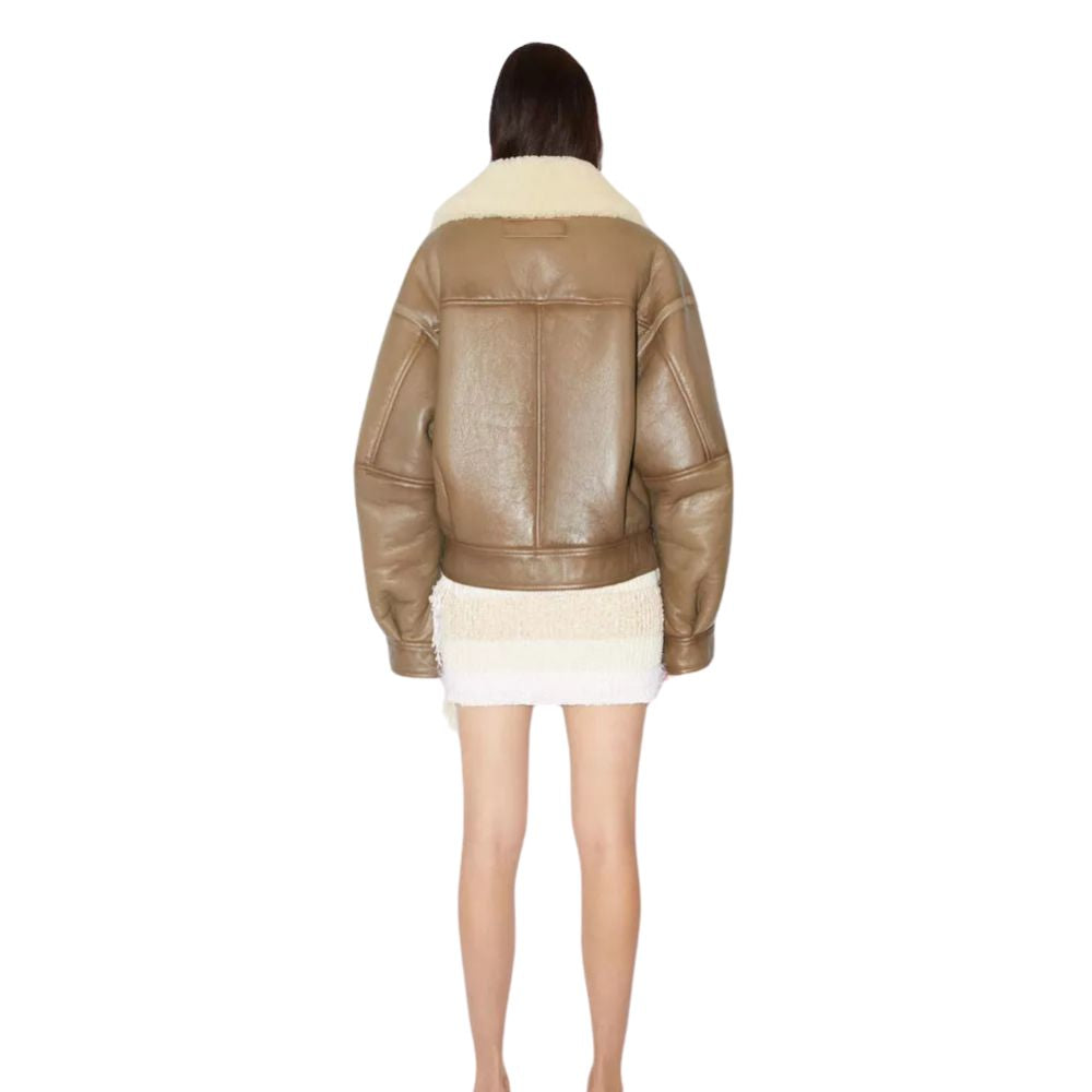 Women's Brown RAF B3 Aviator Bomber Cowhide Leather Jacket with Fur