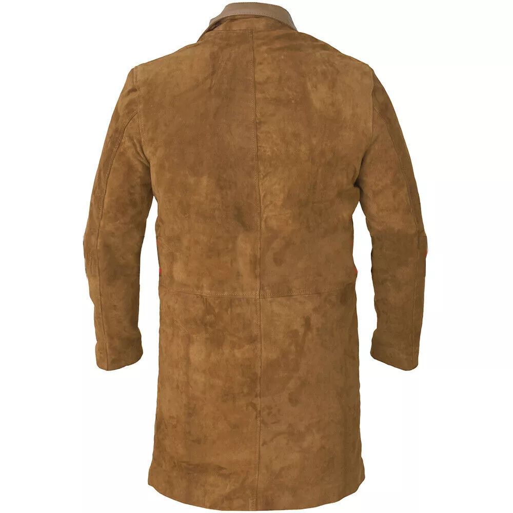 Men's Brown Western Suede Leather Jacket with Overcoat Style