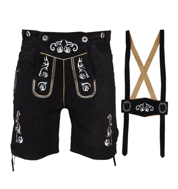 Oktoberfest Authentic Suede Leather Black Lederhosen | Men’s Bavarian Outfit