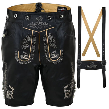 Oktoberfest Bavarian Lederhosen Black Costume | Authentic German Suede Leather Outfit