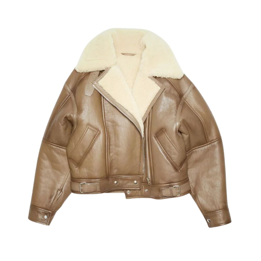 Women's Brown RAF B3 Aviator Bomber Cowhide Leather Jacket with Fur