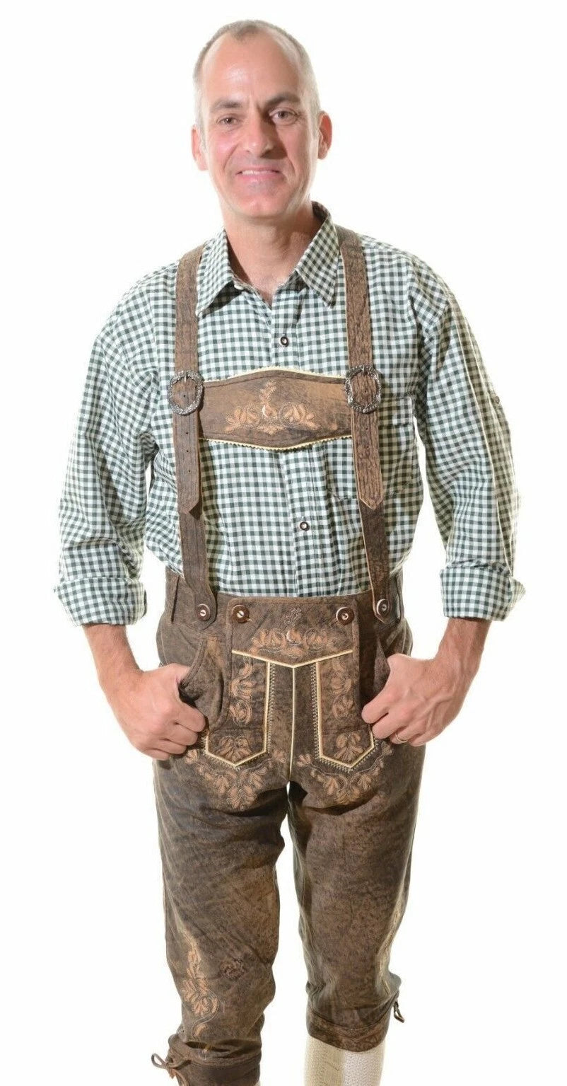 Bavarian Oktoberfest Antique Lamb Leather Lederhosen | Traditional Tracht Bundhosen