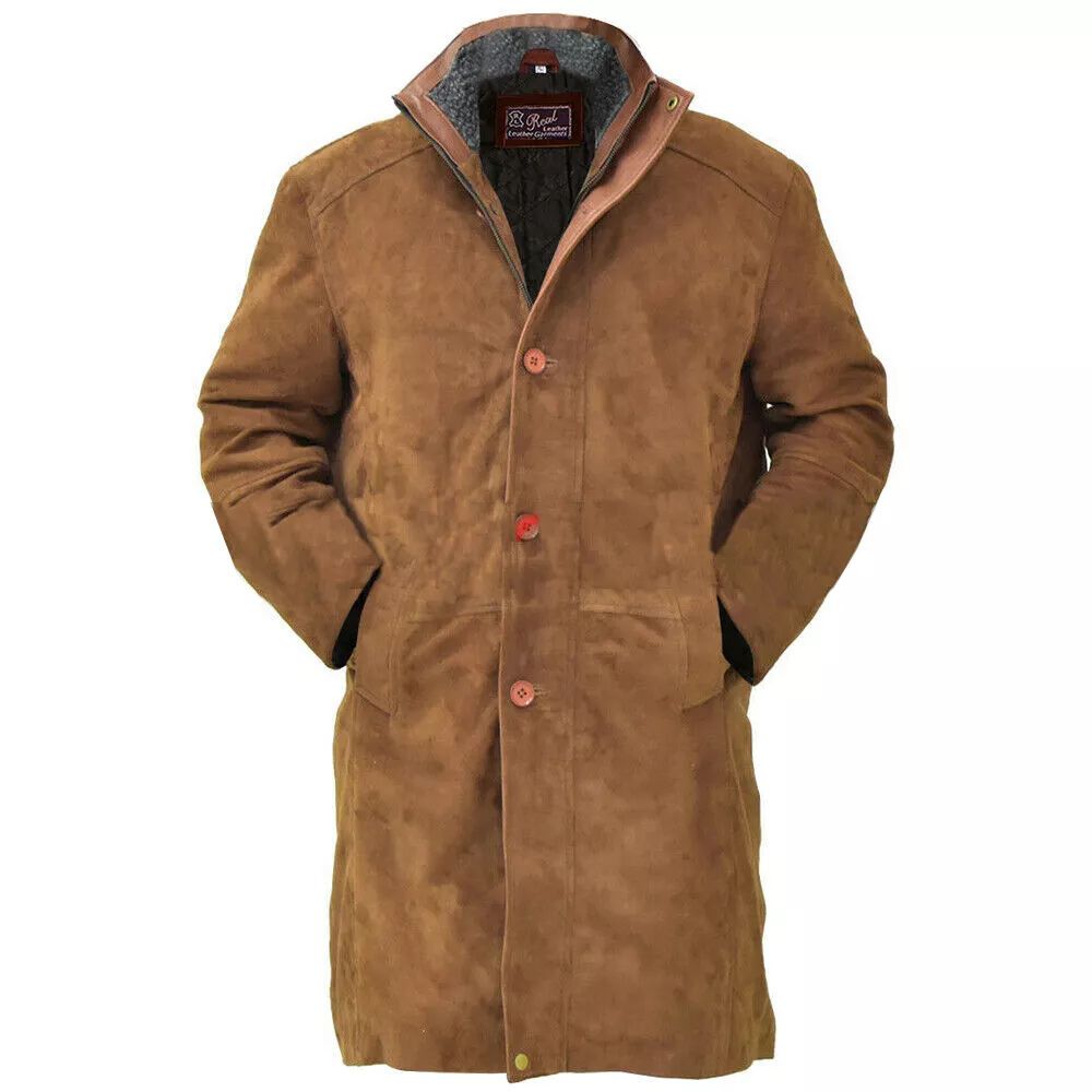 Men's Brown Western Suede Leather Jacket with Overcoat Style