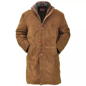 Men's Brown Western Suede Leather Jacket with Overcoat Style