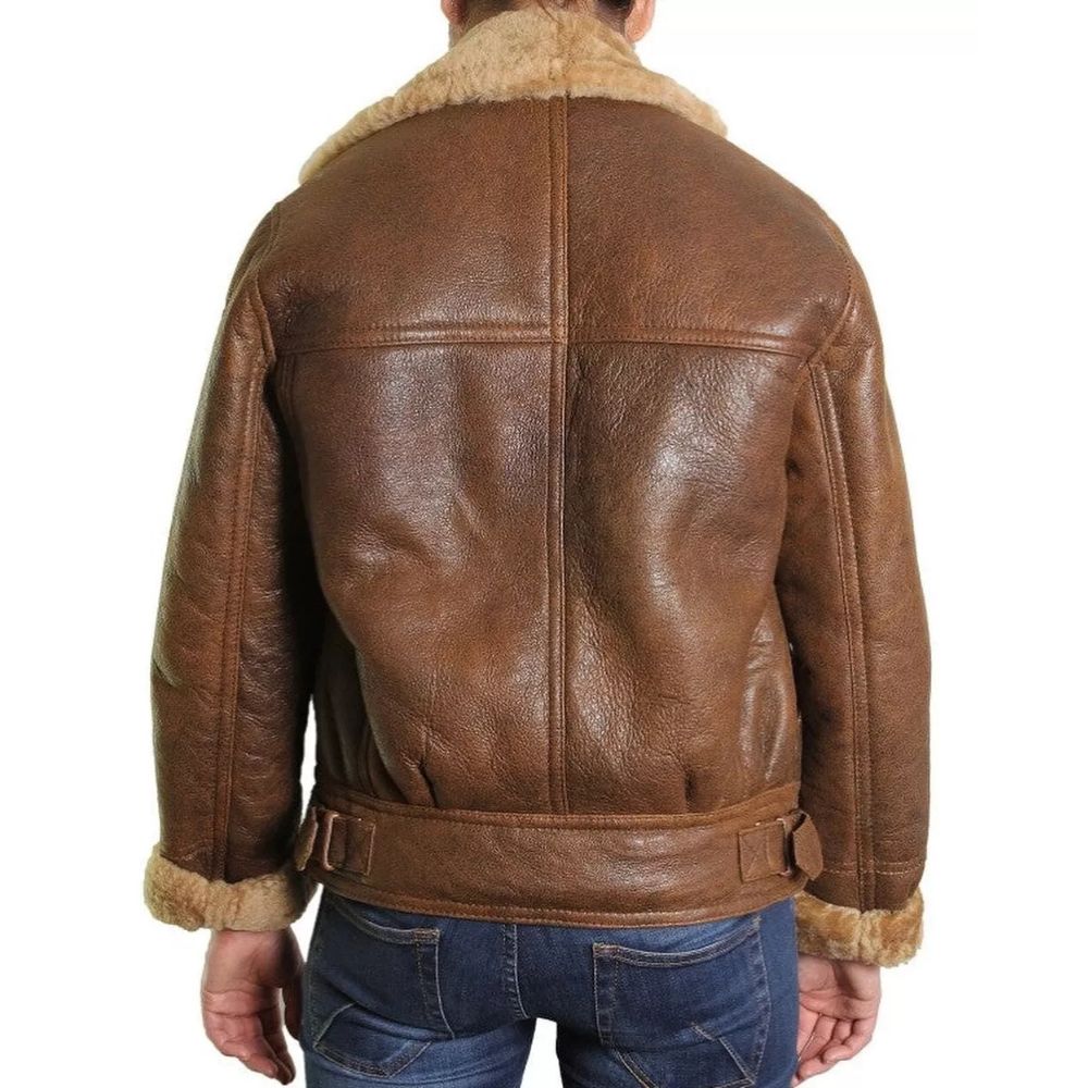 Women's B3 RAF Bomber Brown Aviator Flying Faux Fur Real Leather Jacket